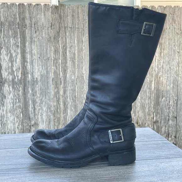 Timberland Boots Women 7.5M Black Leather Waterproof Knee High Riding Biker Moto - Picture 3 of 16